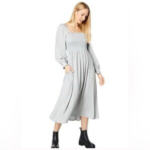 NWT Madewell Lucie Long-Sleeve Smocked Midi Dress in Wool Gauze Size M